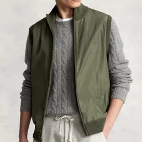 Polo Ralph Lauren Other - Polo Ralph Lauren Men's Olive Woven Knit Fully Lined Zipper Front Hybrid Vest